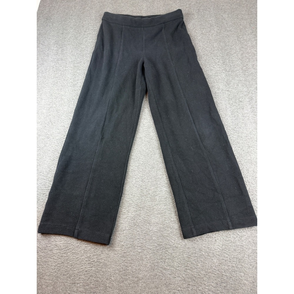 Versona Wide Leg Pants Women's Large Black Textured Seam Front Knit Trousers